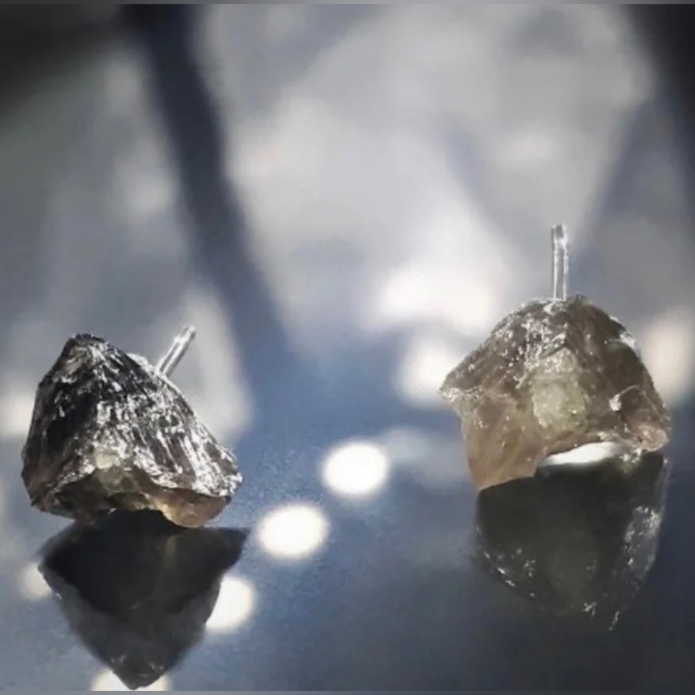 🆕 New Raw Smoky Quartz Crystal Stud Gemstone Earrings